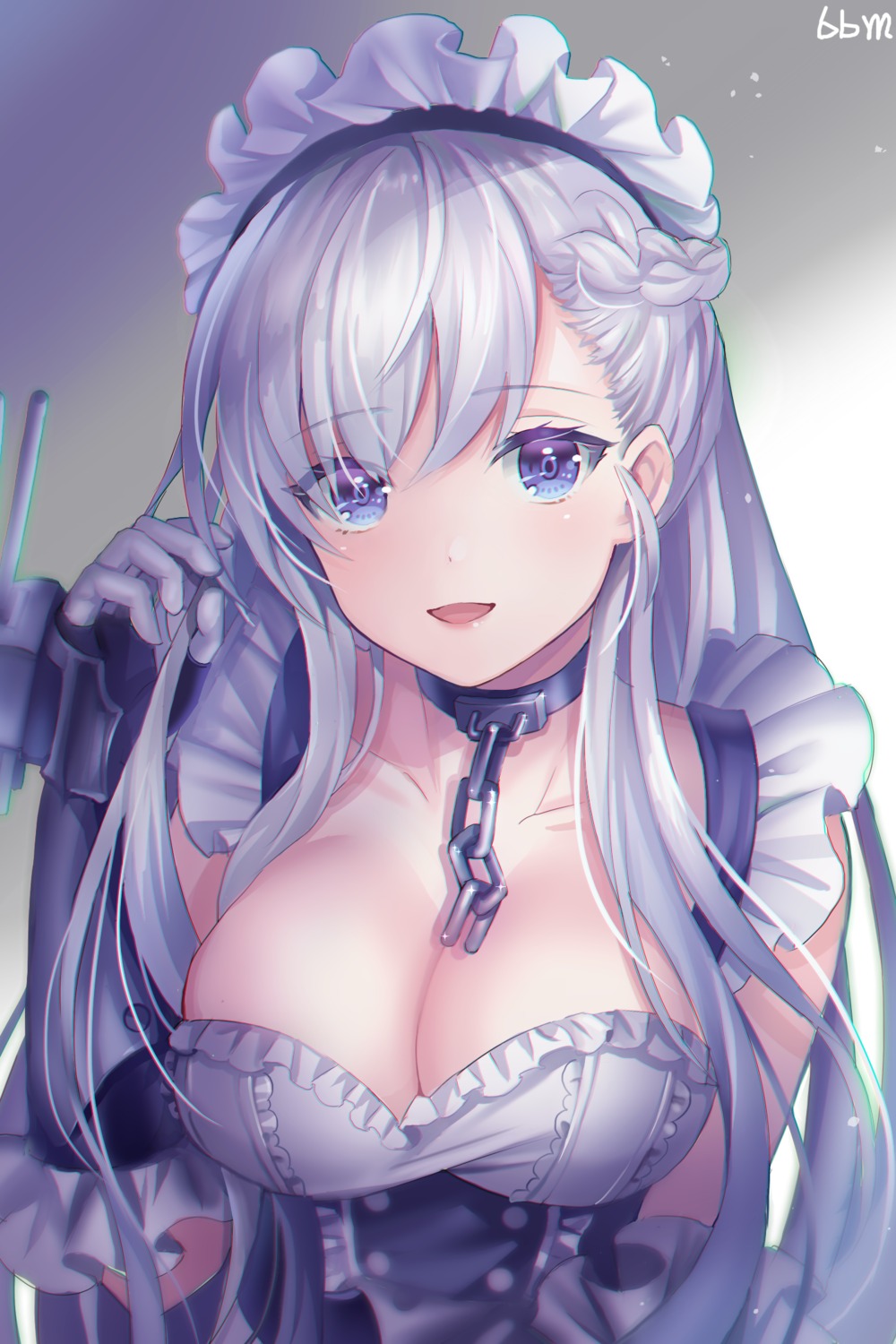 azur_lane, belfast_(azur_lane), blue_blood_moon, cleavage, maid, weapon