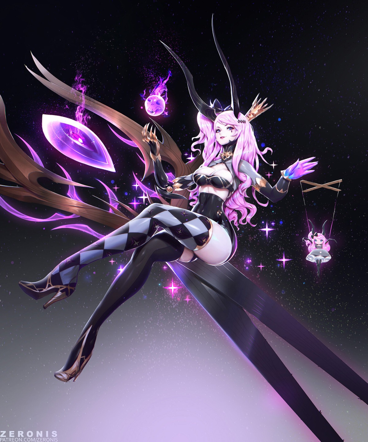 bra, heels, horns, thighhighs, zeronis