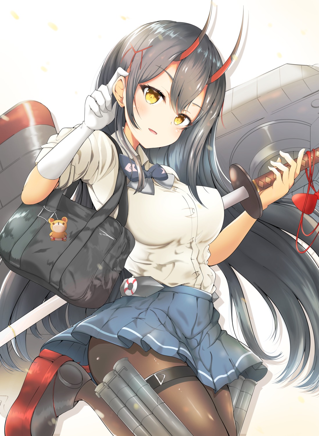 azur_lane, garter, horns, pantyhose, seifuku, suzuya_(azur_lane), sword, yashita_saki