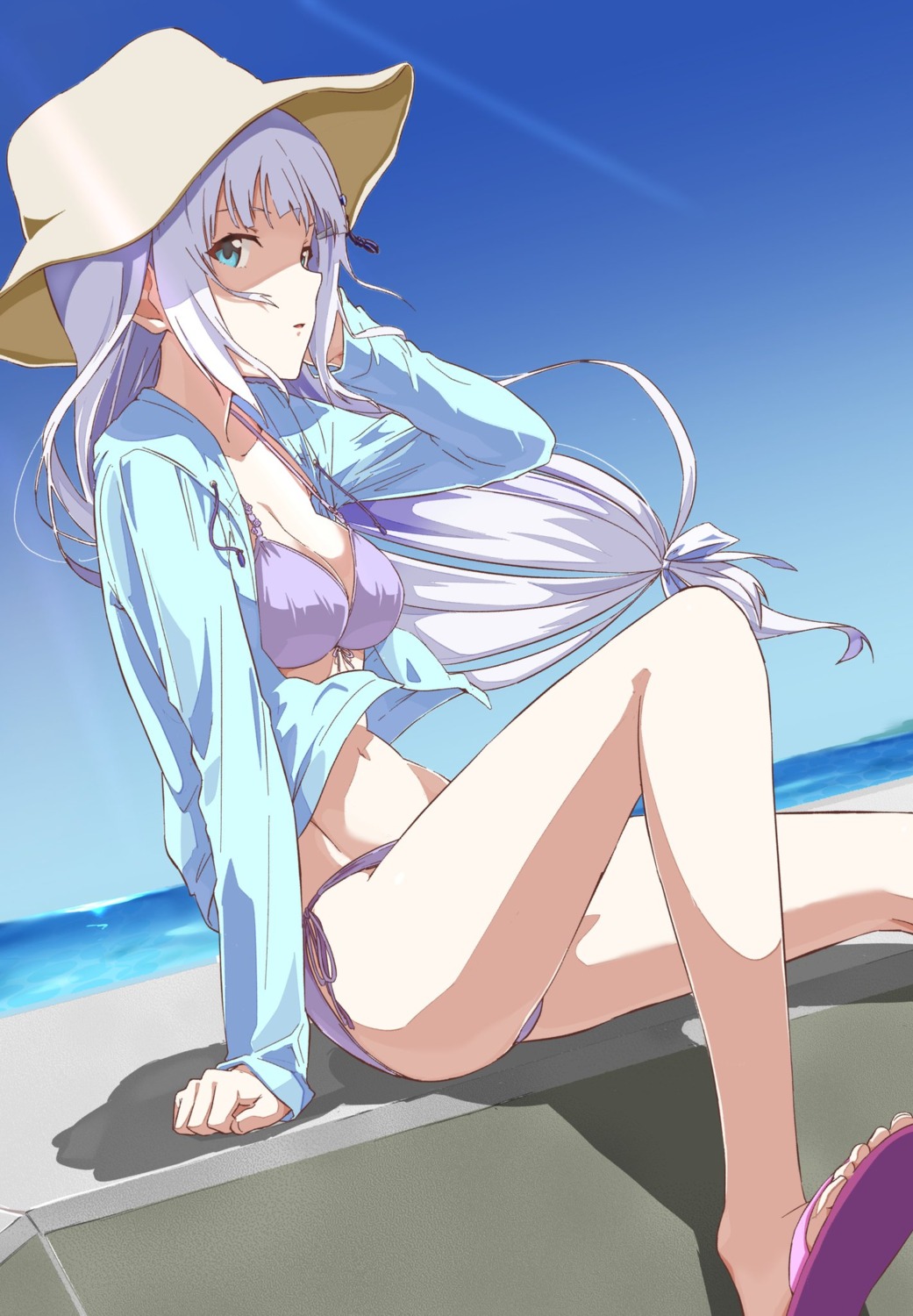 bikini, cl_(h-sys.), cleavage, open_shirt, shiraishi_tsumugi, swimsuits, the_idolm@ster, the_idolm@ster_million_live!