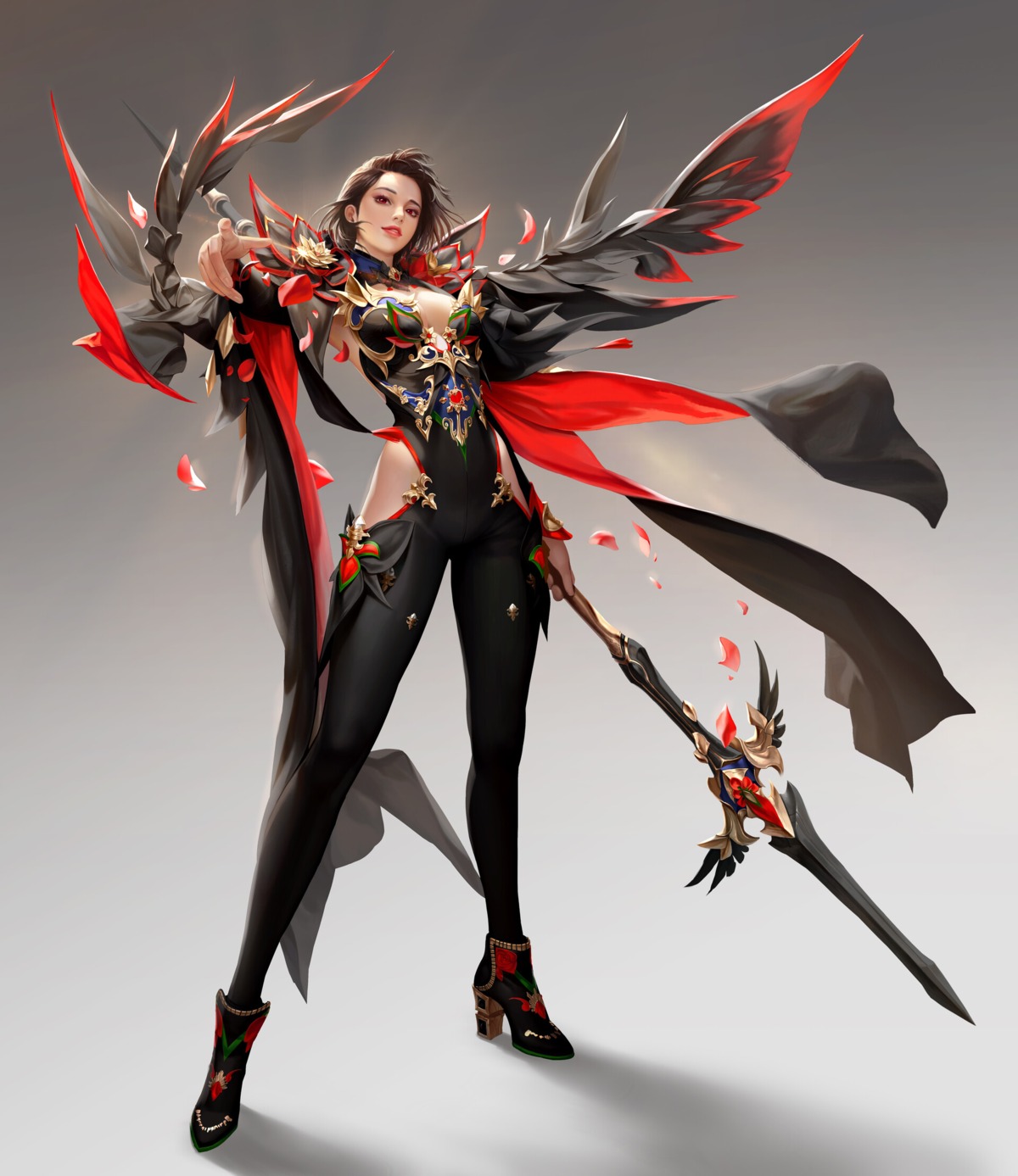 armor, cleavage, leotard, taekwon_kim, weapon, wings
