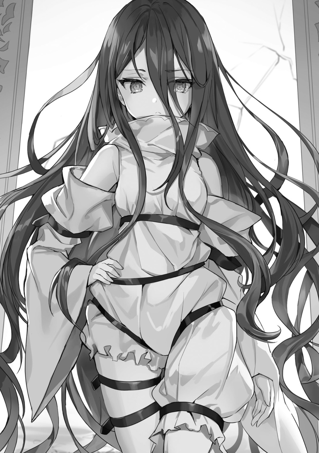 garter, last_embryo, momoko_(momopoco), mondaiji_tachi_ga_isekai_kara_kuru_sou_desu_yo?, monochrome