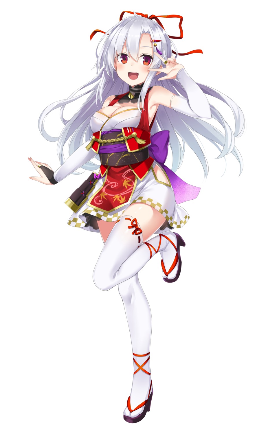 cleavage, heels, japanese_clothes, kazamiya_matsuri, matsuri_channel, tagme, thighhighs