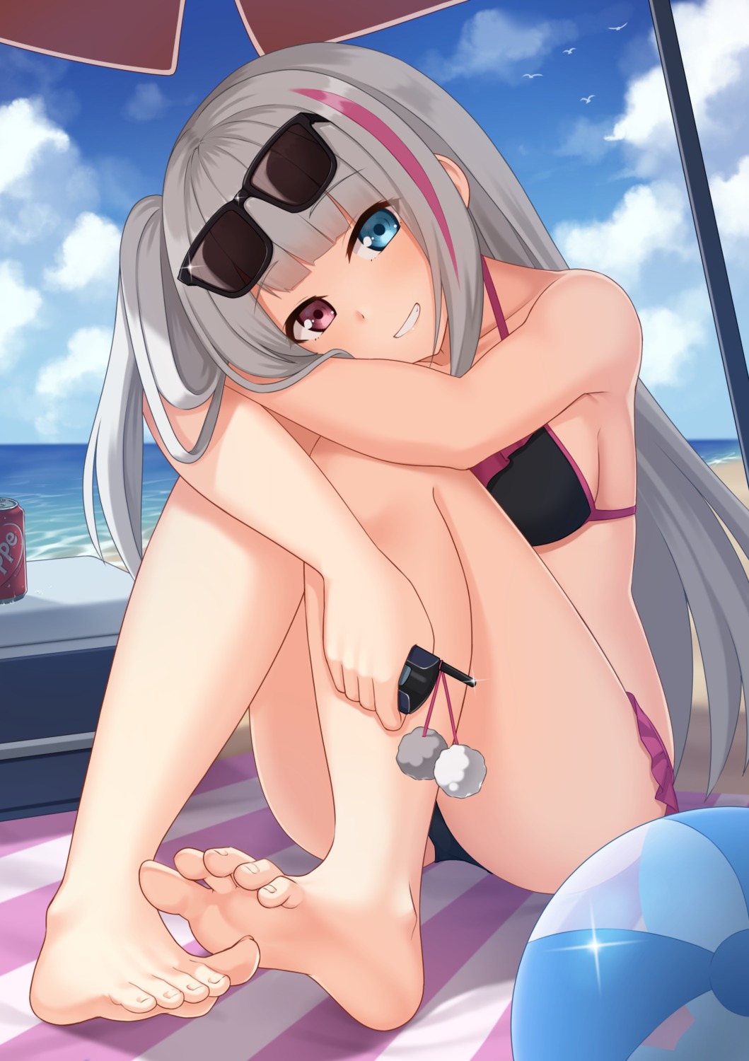 bikini, feet, girls_frontline, heterochromia, kurisu-kun, mdr_(girls_frontline), megane, swimsuits