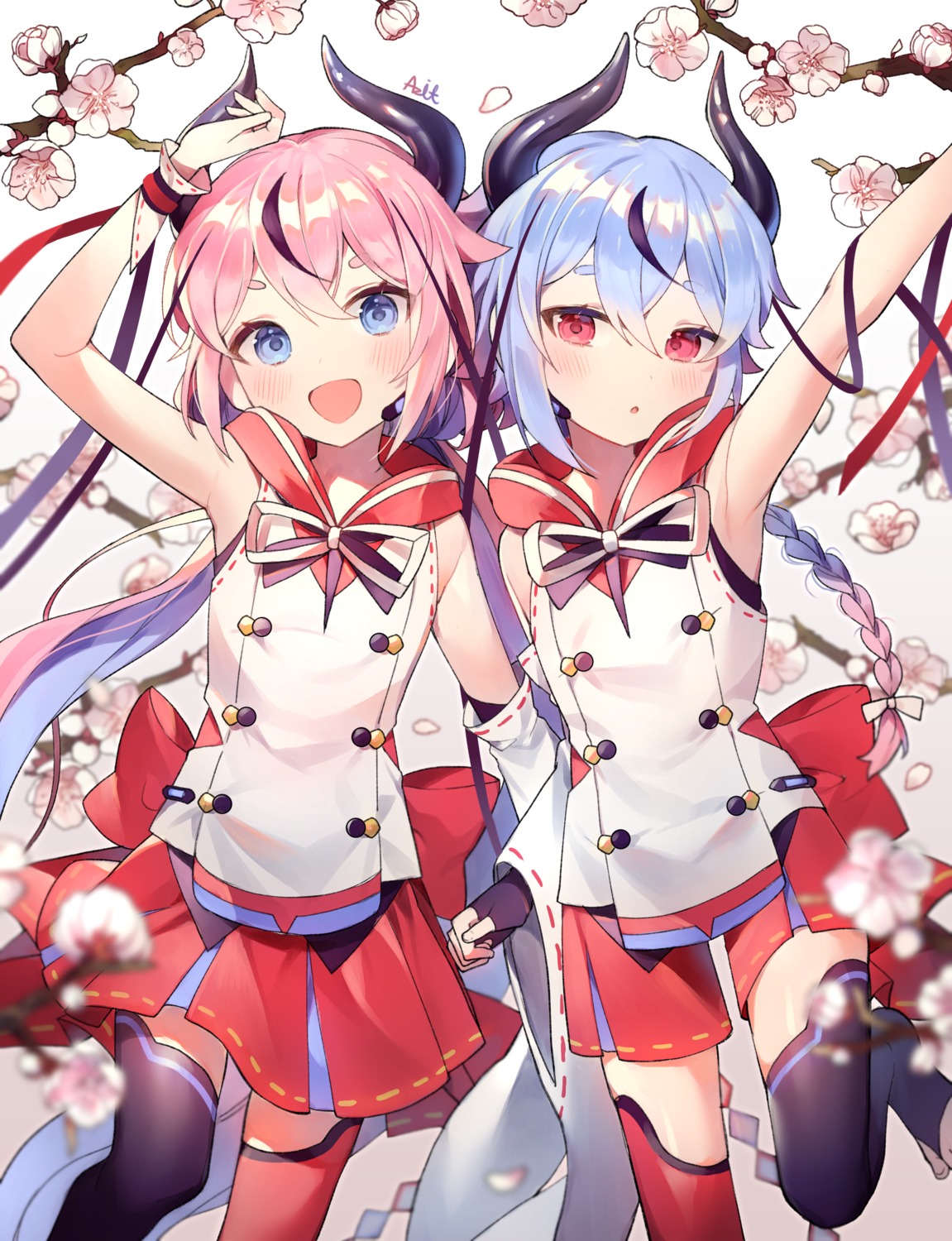 azit_(down), horns, thighhighs