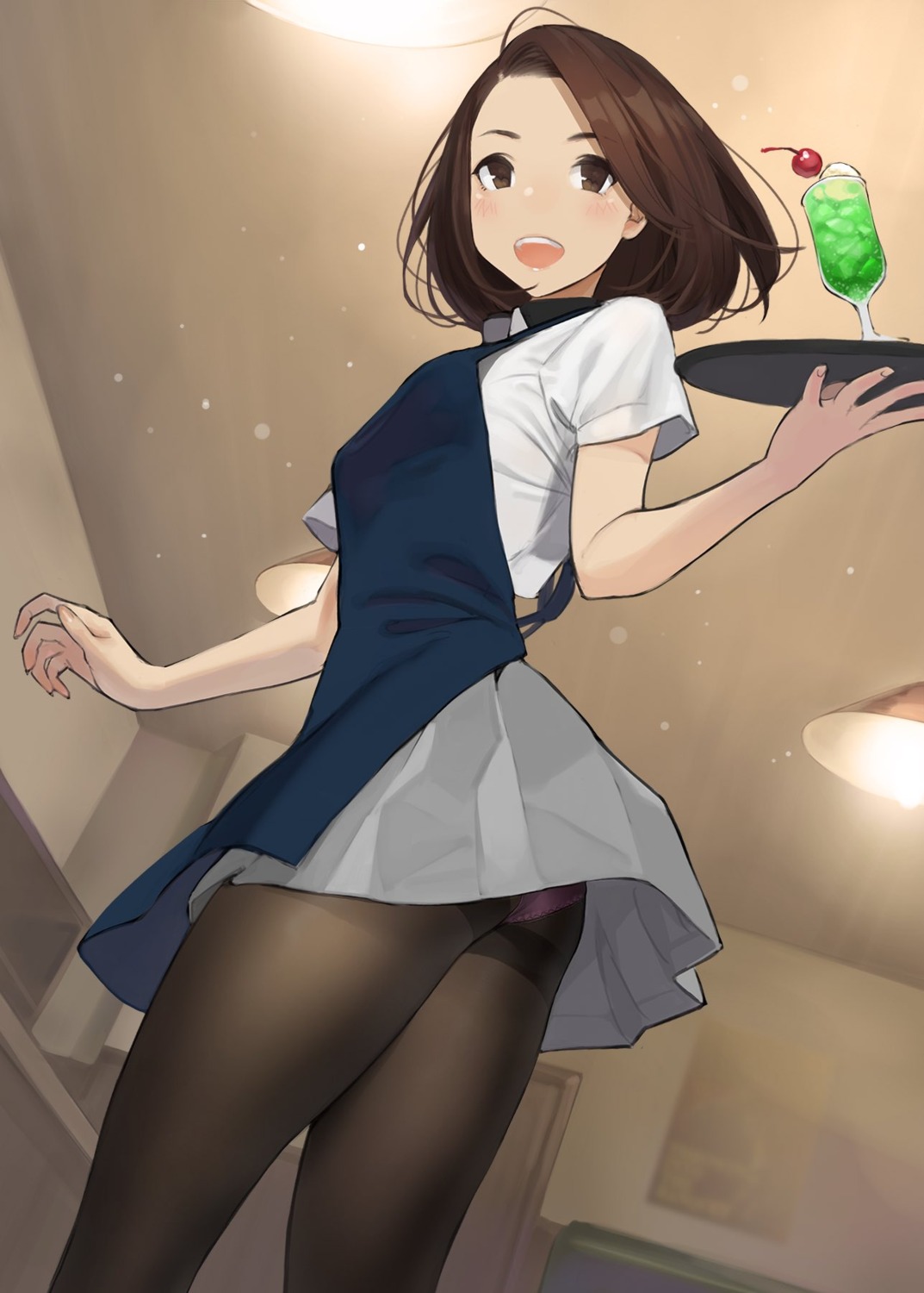 aikawa_ren, miru_tights, pantsu, pantyhose, skirt_lift, waitress, yom
