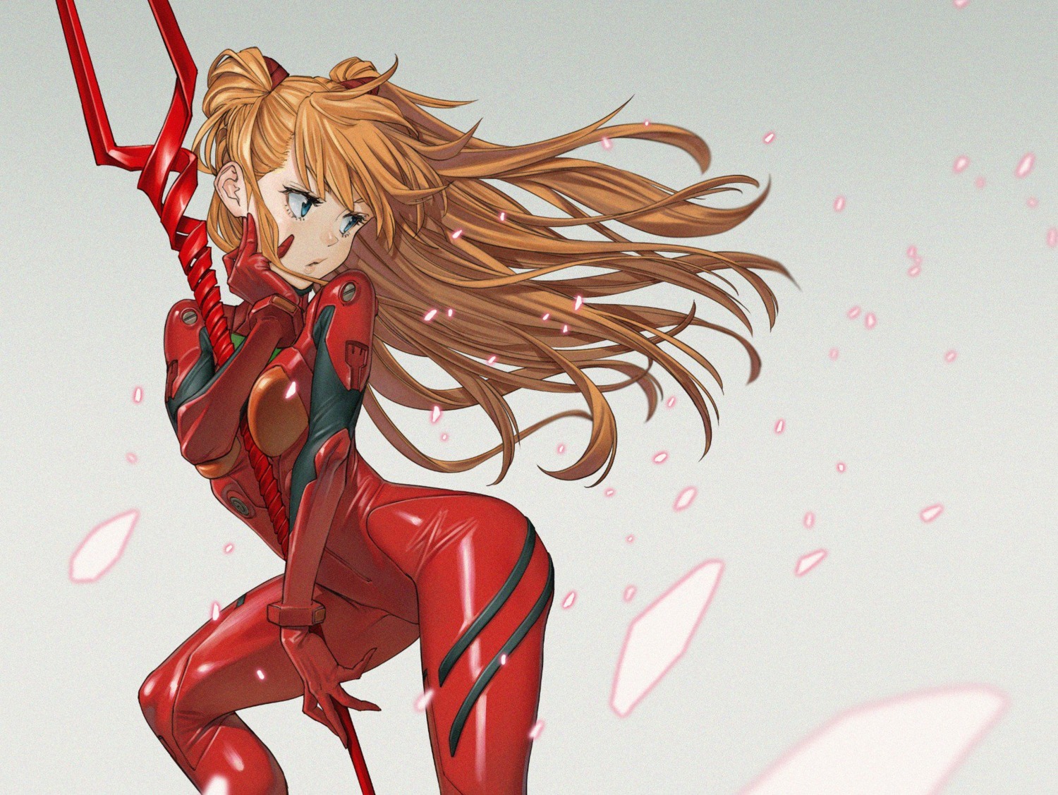 bodysuit, breast_hold, neon_genesis_evangelion, shinya_komi, souryuu_asuka_langley, weapon