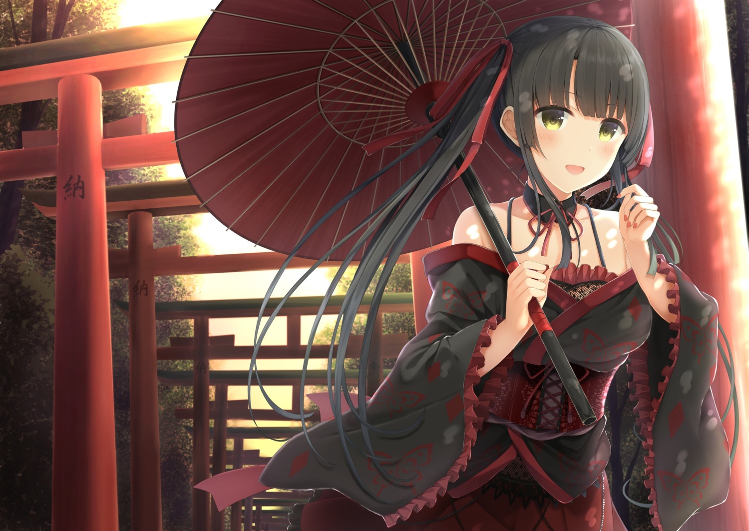japanese_clothes, kinakomochi_(egoist), umbrella