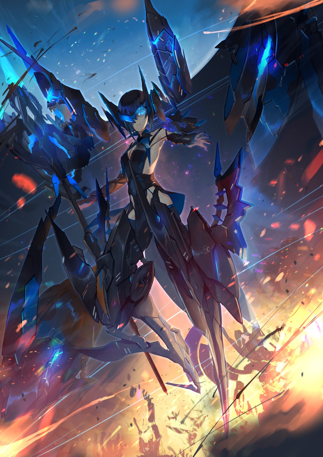 alice_gear_aegis, cleavage, kuri_giepi, mecha, thighhighs