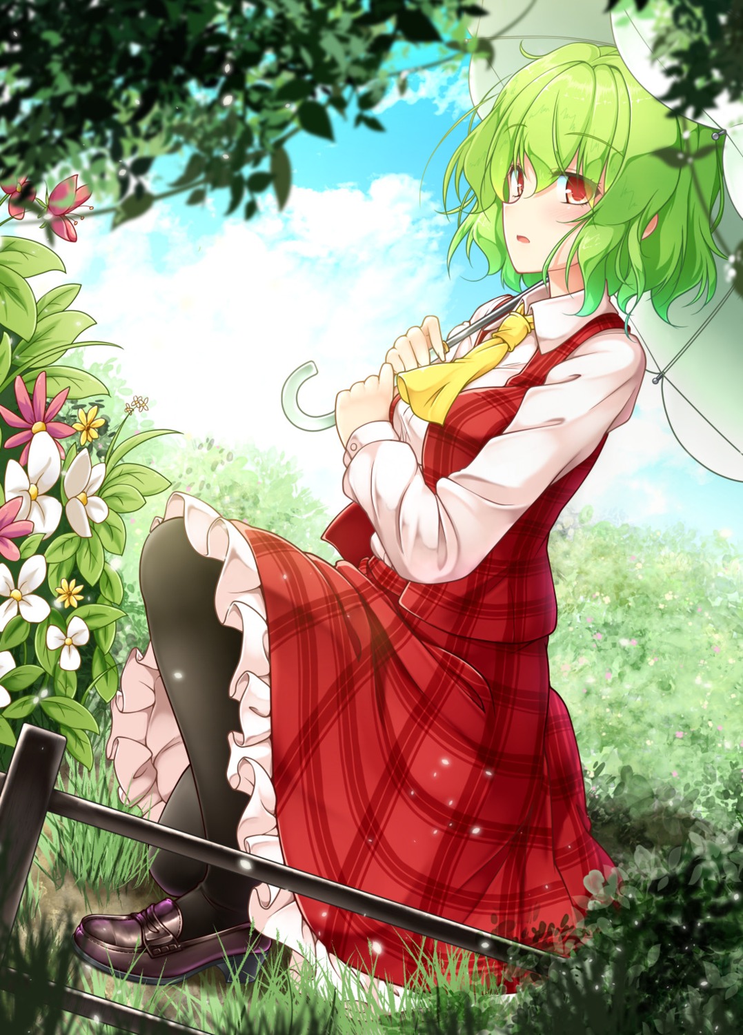 aka_tawashi, heels, kazami_yuuka, touhou, umbrella