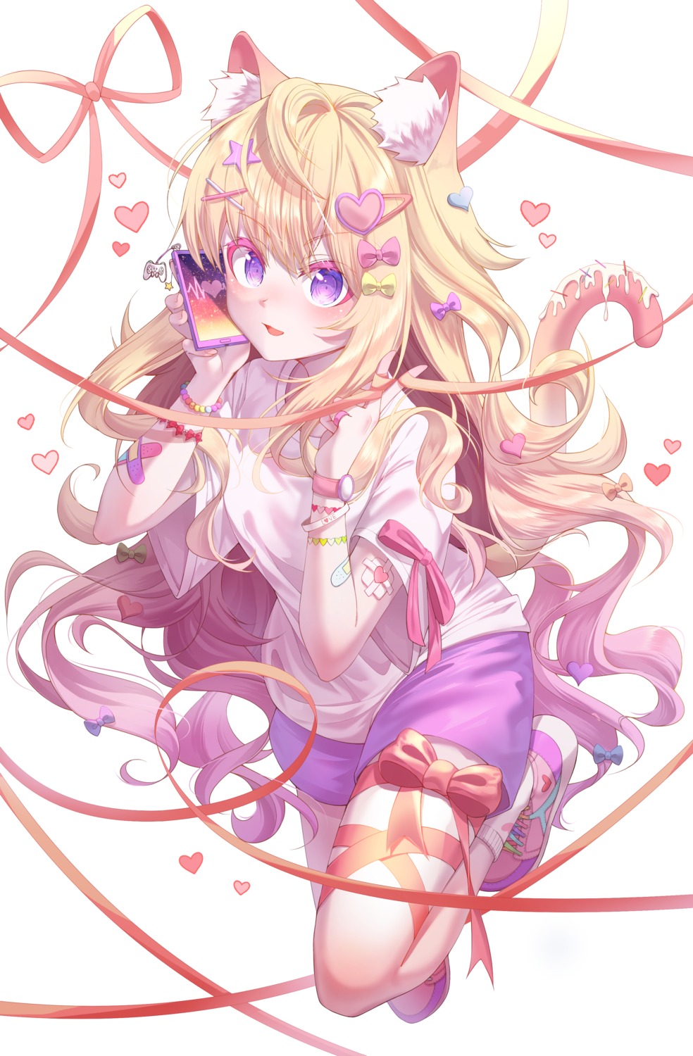 animal_ears, bandaid, cream, nekomimi, pickpi, tail