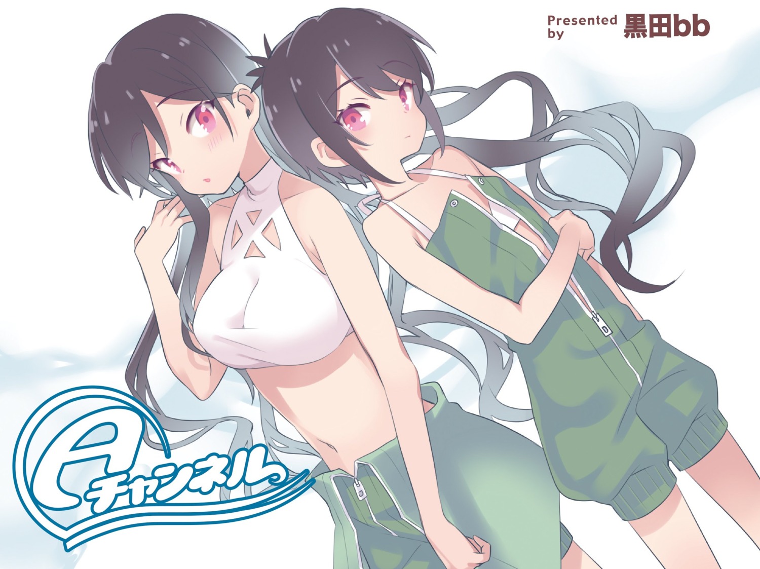a_channel, bikini_top, ichii_tooru, kuroda_bb, nishi_yuuko, open_shirt, swimsuits