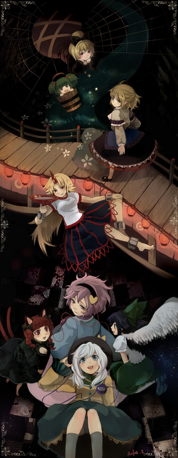 animal_ears, horns, hoshiguma_yuugi, kaenbyou_rin, kisume, komeiji_koishi, komeiji_satori, kurodani_yamame, lovecom, mizuhashi_parsee, reiuji_utsuho, touhou, wings
