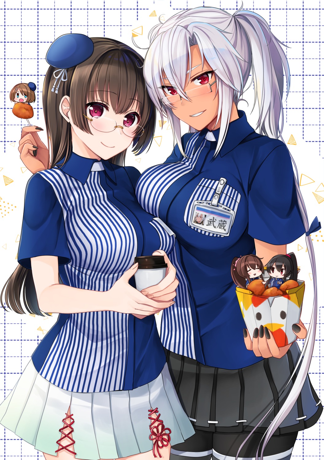 chibi, choukai_(kancolle), kantai_collection, lawson, maya_(kancolle), megane, musashi_(kancolle), uniform