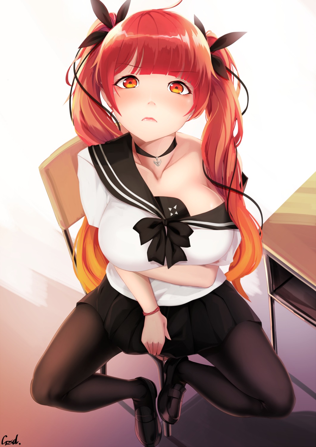azur_lane, breast_hold, gzsd, heels, honolulu_(azur_lane), pantyhose, seifuku