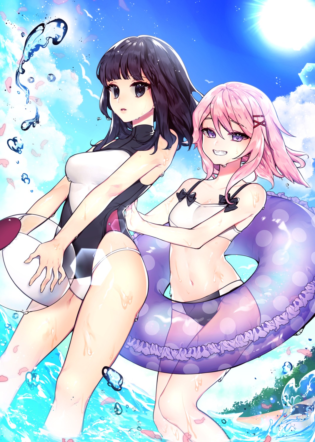 agatsuma_kaede, alice_gear_aegis, bikini, cleavage, hamu_(ham), hirasaka_yotsuyu, swimsuits, wet