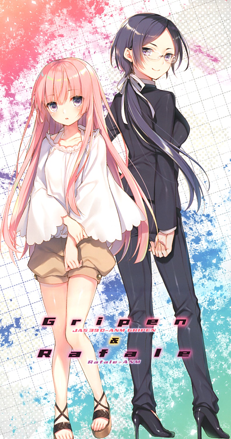 business_suit, girly_air_force, gripen_(girly_air_force), heels, megane, rafale_(girly_air_force), toosaka_asagi