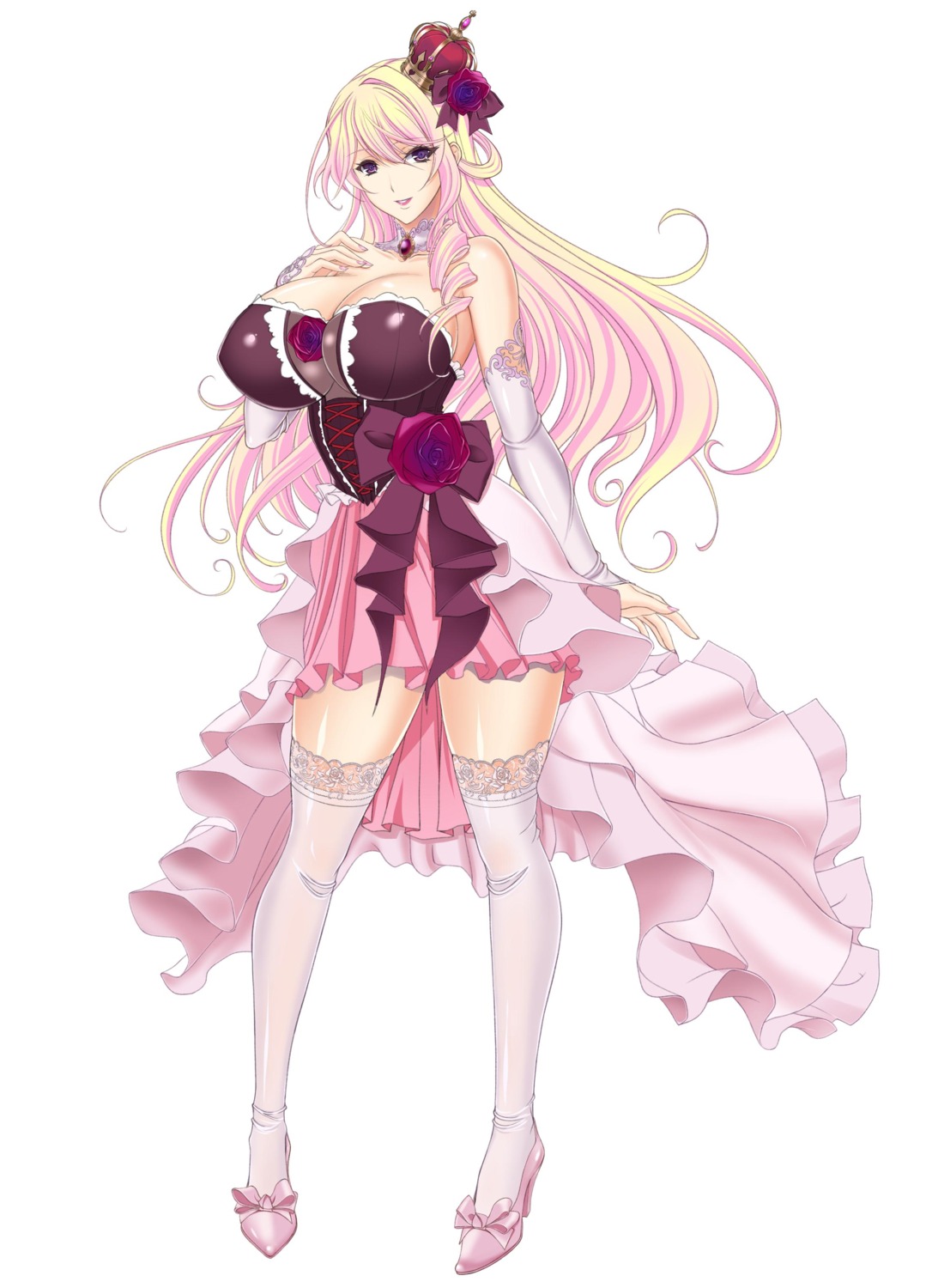 cleavage, dress, heels, komori_kei, thighhighs