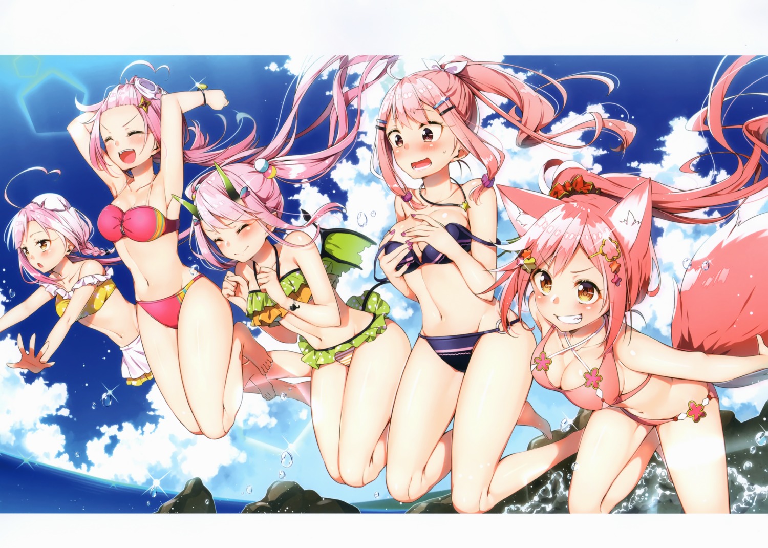 animal_ears, bikini, breast_hold, cleavage, horns, sakuragi_ren, sakuranoiro, swimsuits