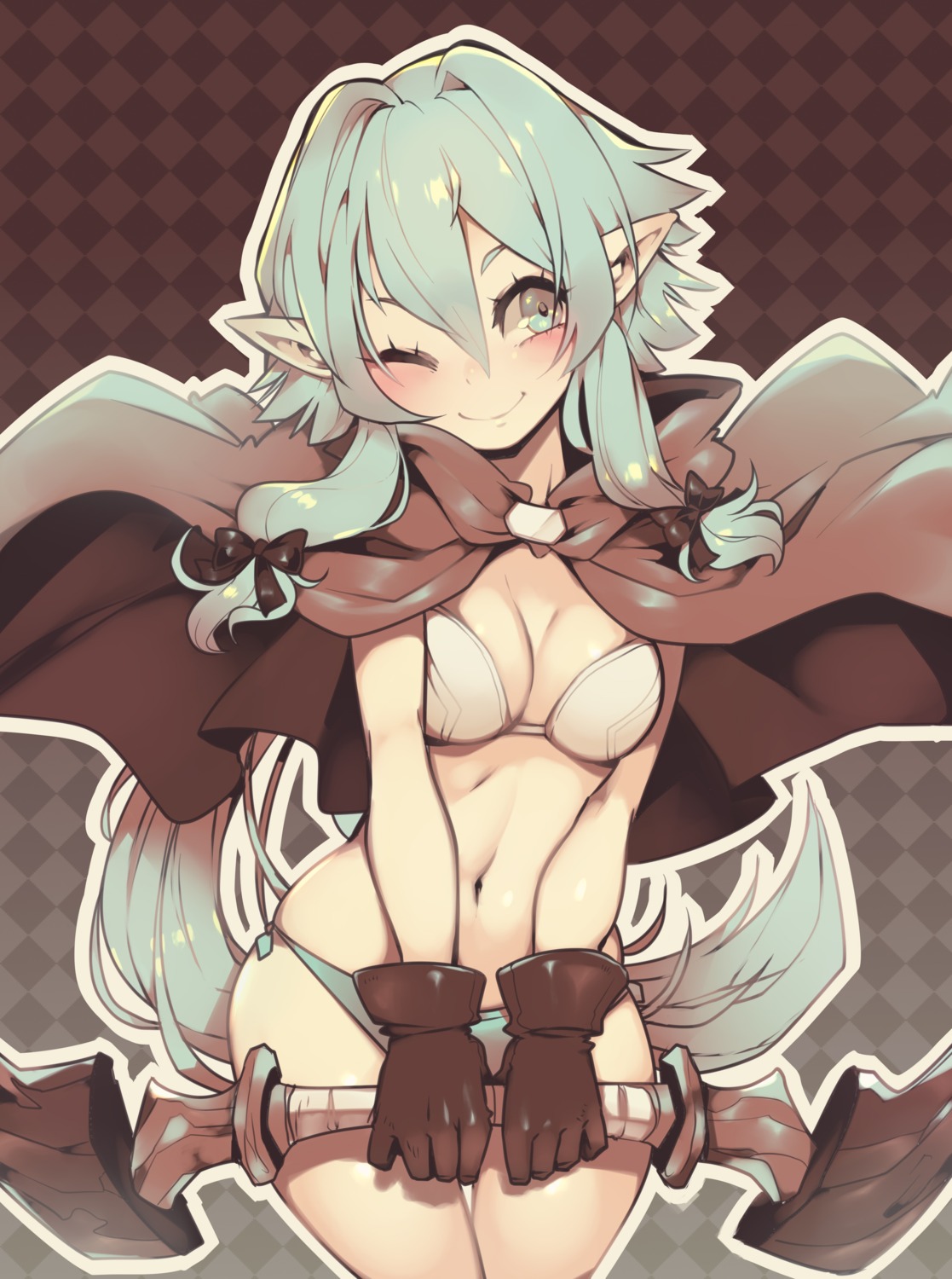 bikini_armor, cleavage, elf, goblin_slayer, high_elf_archer, parororo, pointy_ears, weapon