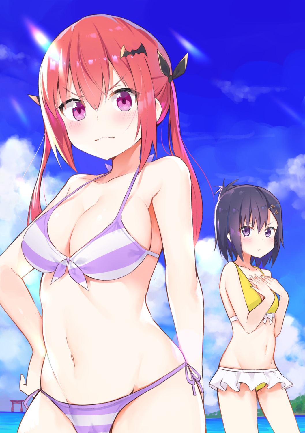 bikini, breast_hold, cleavage, gabriel_dropout, kerun, kurumizawa_satanichia_mcdowell, swimsuits, tsukinose_vignette_april