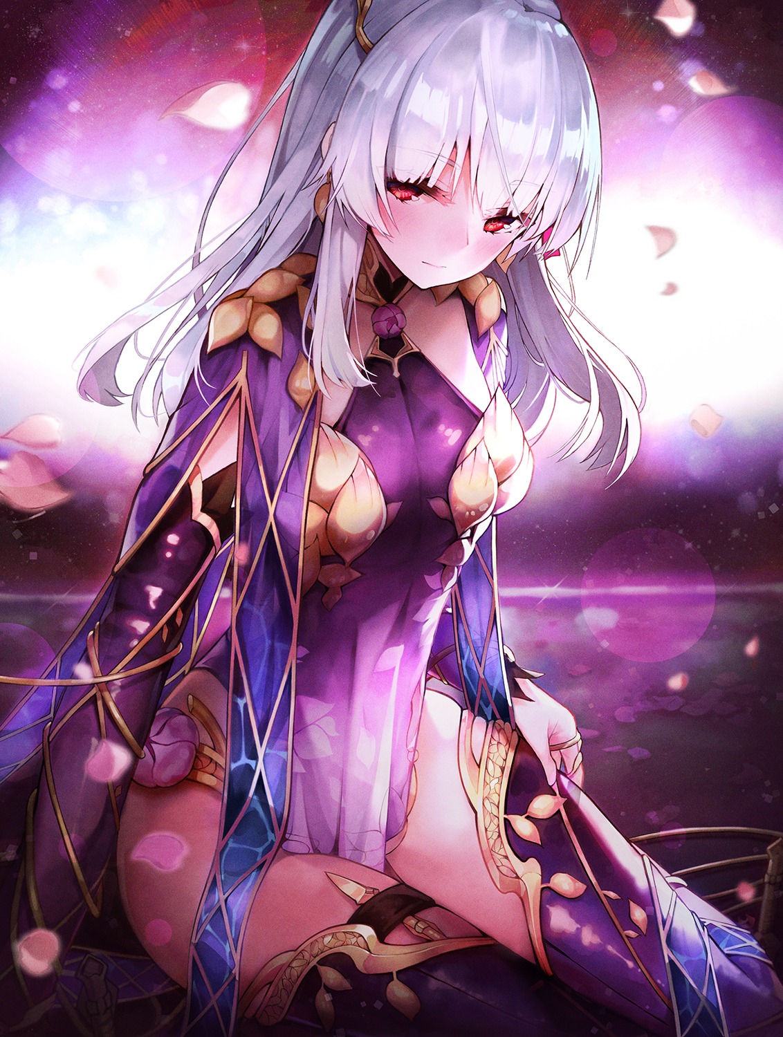 armor, bikini_armor, dress, fate/grand_order, garter, kama_(fate), pot-palm, see_through, thighhighs