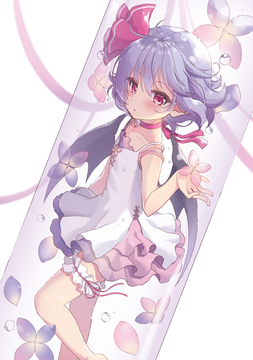 beni_kurage, dress, garter, pointy_ears, remilia_scarlet, touhou, wings