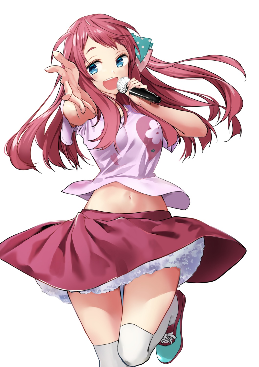 fujisaki_ribbon, minamoto_sakura, skirt_lift, thighhighs, zombieland_saga