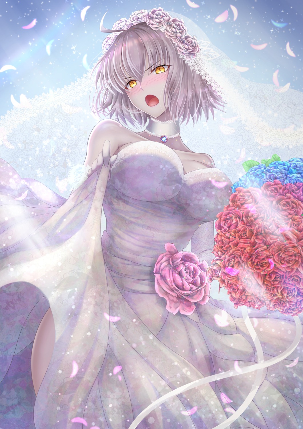 dress, fate/grand_order, jeanne_d'arc, jeanne_d'arc_alter_(fate), penguintake, skirt_lift, wedding_dress