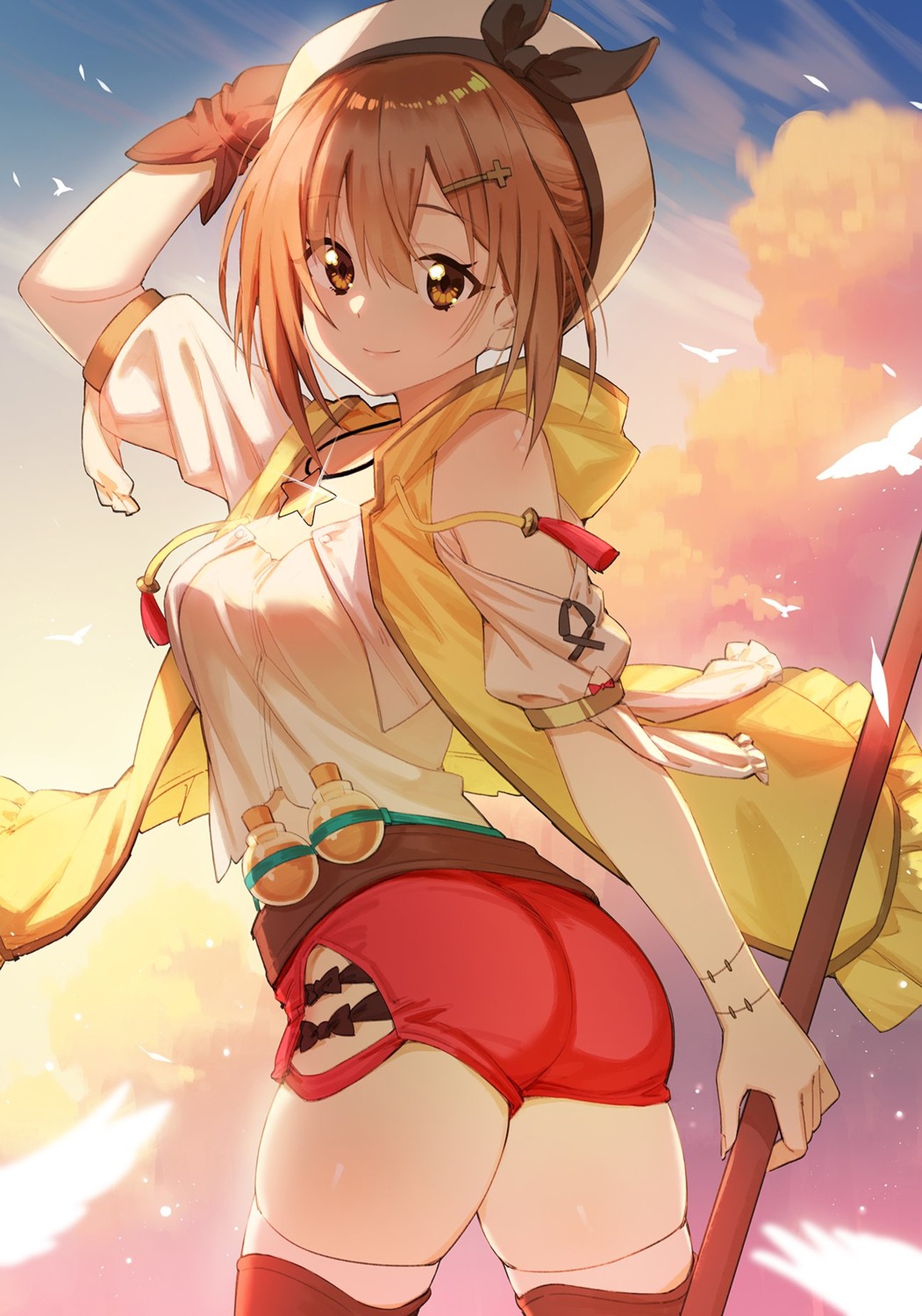 ass, atelier, atelier_ryza, reisalin_stout, thighhighs, weapon, zhanzheng_zi
