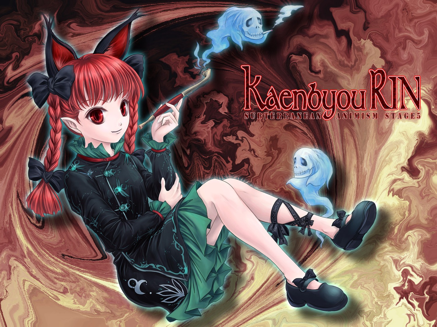 animal_ears, kaenbyou_rin, nekomimi, touhou, wallpaper, yuki_shuuka