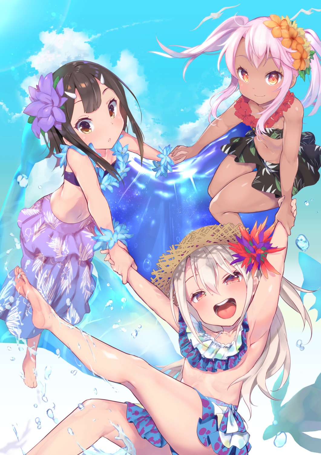 bikini, chloe_von_einzbern, fate/kaleid_liner_prisma_illya, fate/stay_night, illyasviel_von_einzbern, miyu_edelfelt, p_answer, swimsuits, wet