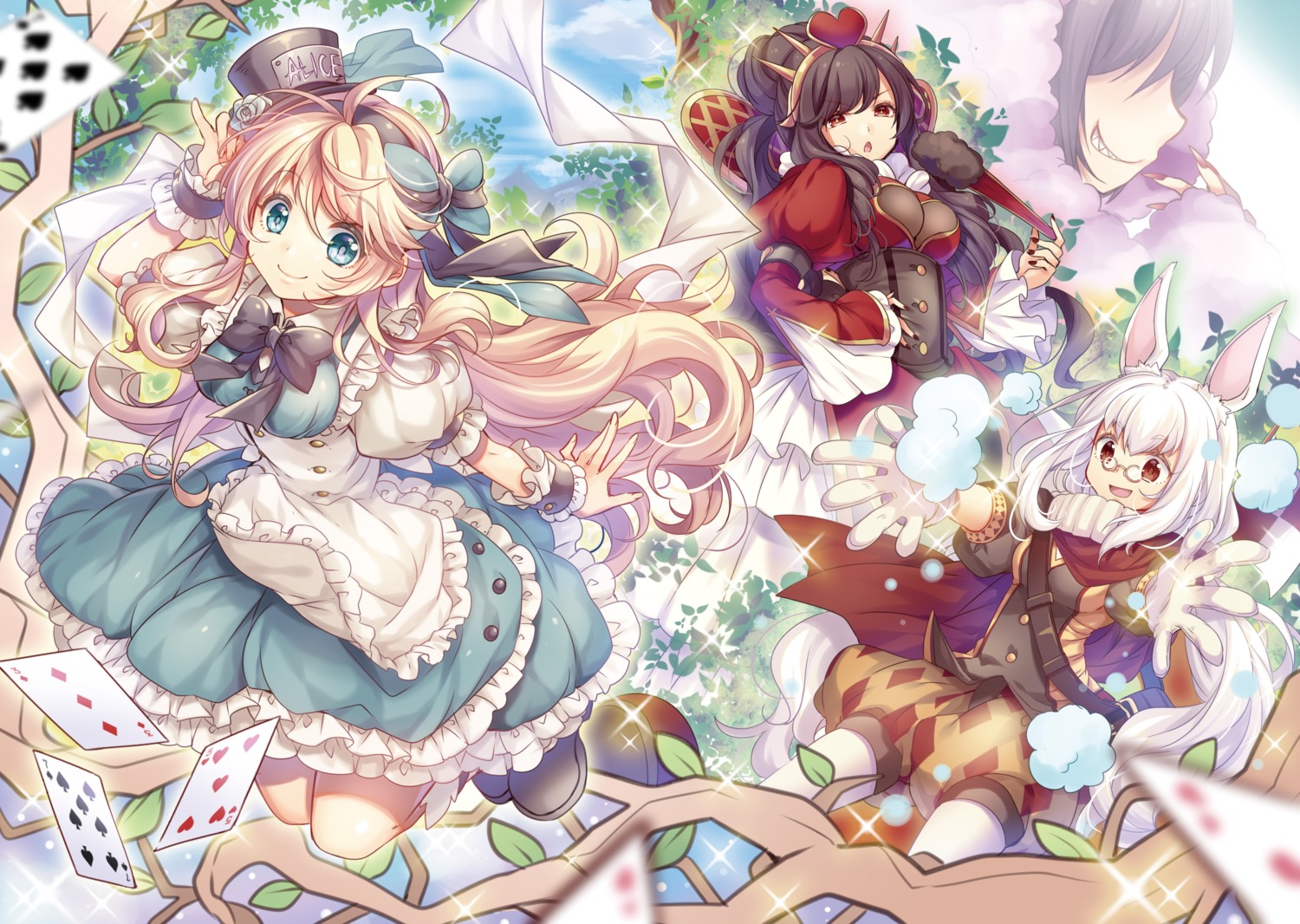 alice, alice_in_wonderland, animal_ears, bunny_ears, cleavage, dress, megane, see_through