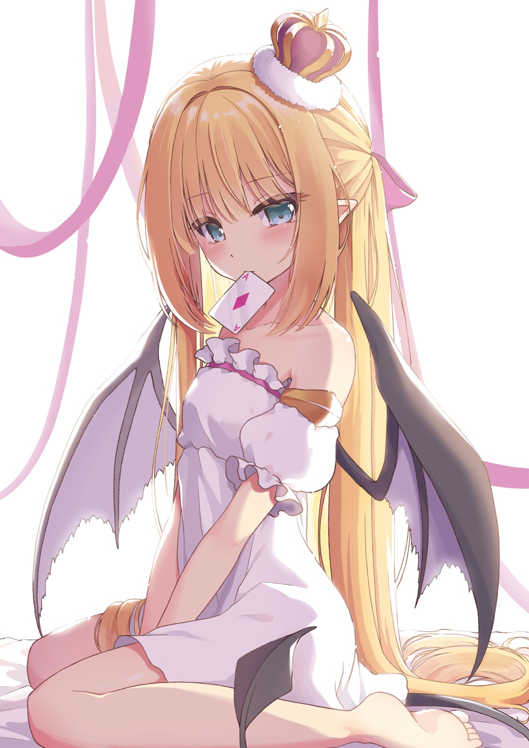 beni_kurage, dress, pointy_ears, tail, wings