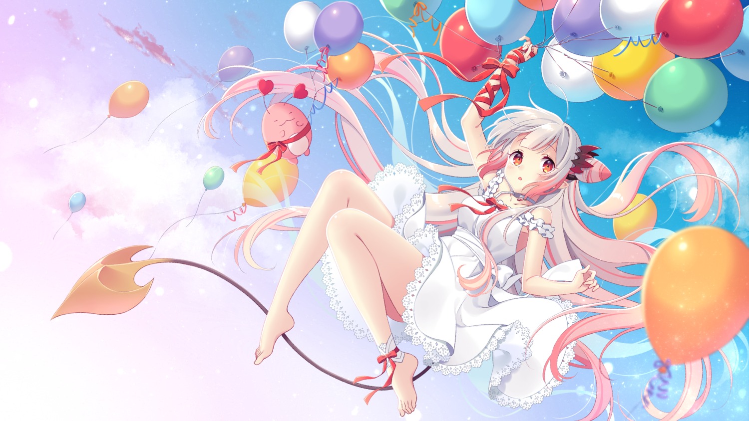 dress, honey_strap, nagino_shizuku, nanashi_inc., skirt_lift, suou_patra, tail, wallpaper