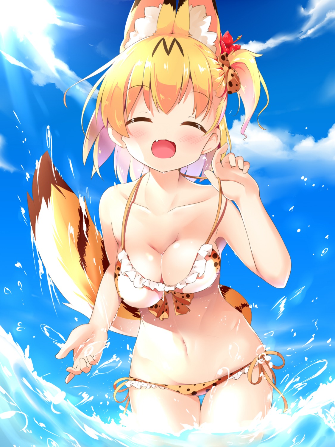 animal_ears, bikini, kemono_friends, makuran, serval, swimsuits, tail, wet