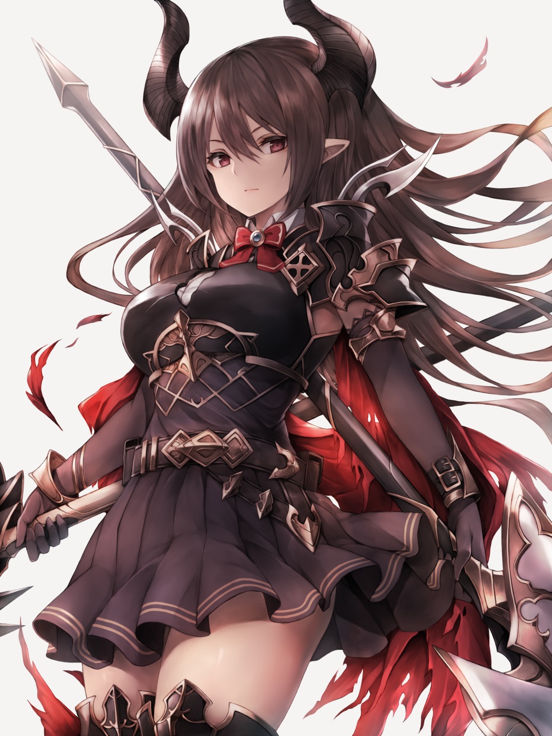 armor, forte_(shingeki_no_bahamut), horns, pointy_ears, shingeki_no_bahamut, snm_(sunimi), thighhighs, weapon