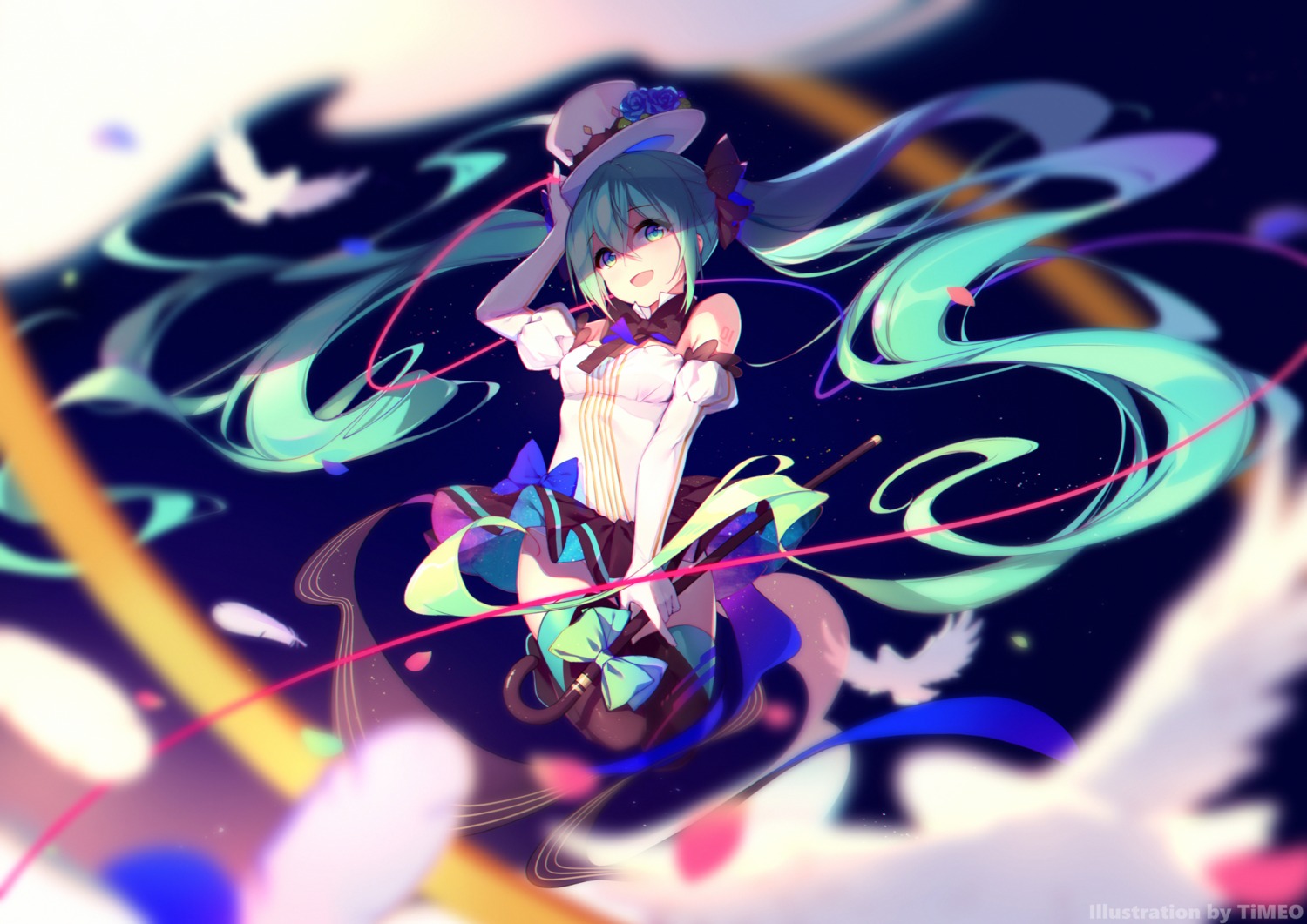 hatsune_miku, skirt_lift, tattoo, thighhighs, timeo, vocaloid