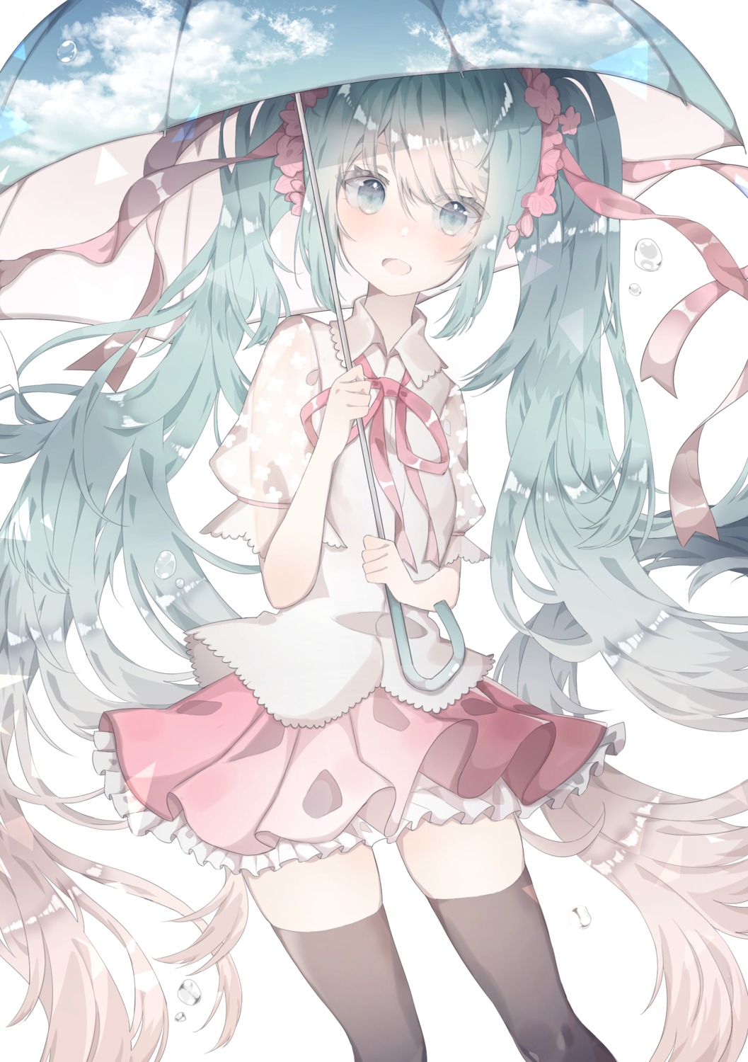 hatsune_miku, melt_(vocaloid), siho_(marumaru), thighhighs, umbrella, vocaloid