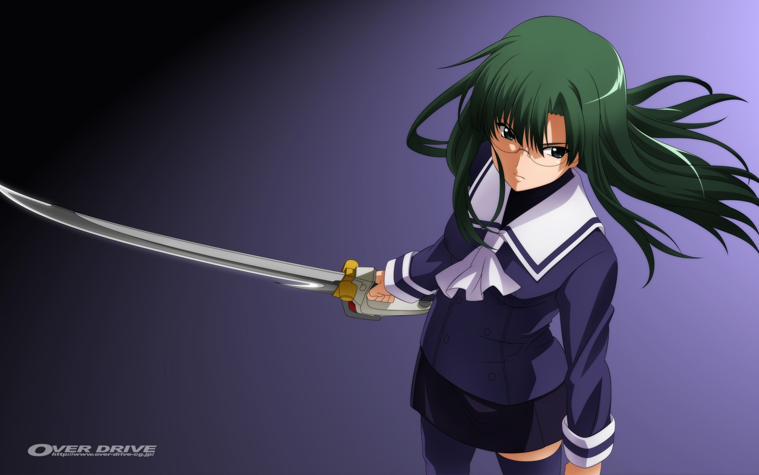 megane, mochizuki_chihaya, night_wizard, over_drive, seifuku, sword, wallpaper, wave_ride