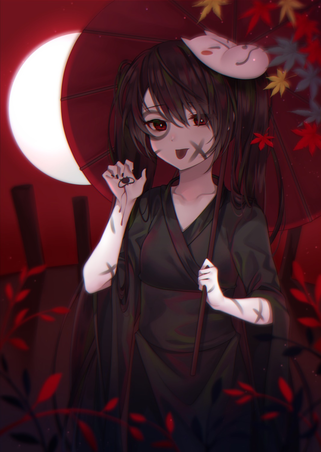 blood, hatsune_miku, kimono, musunde_hiraite_rasetsu_to_mukuro_(vocaloid), reel_(riru), umbrella, vocaloid