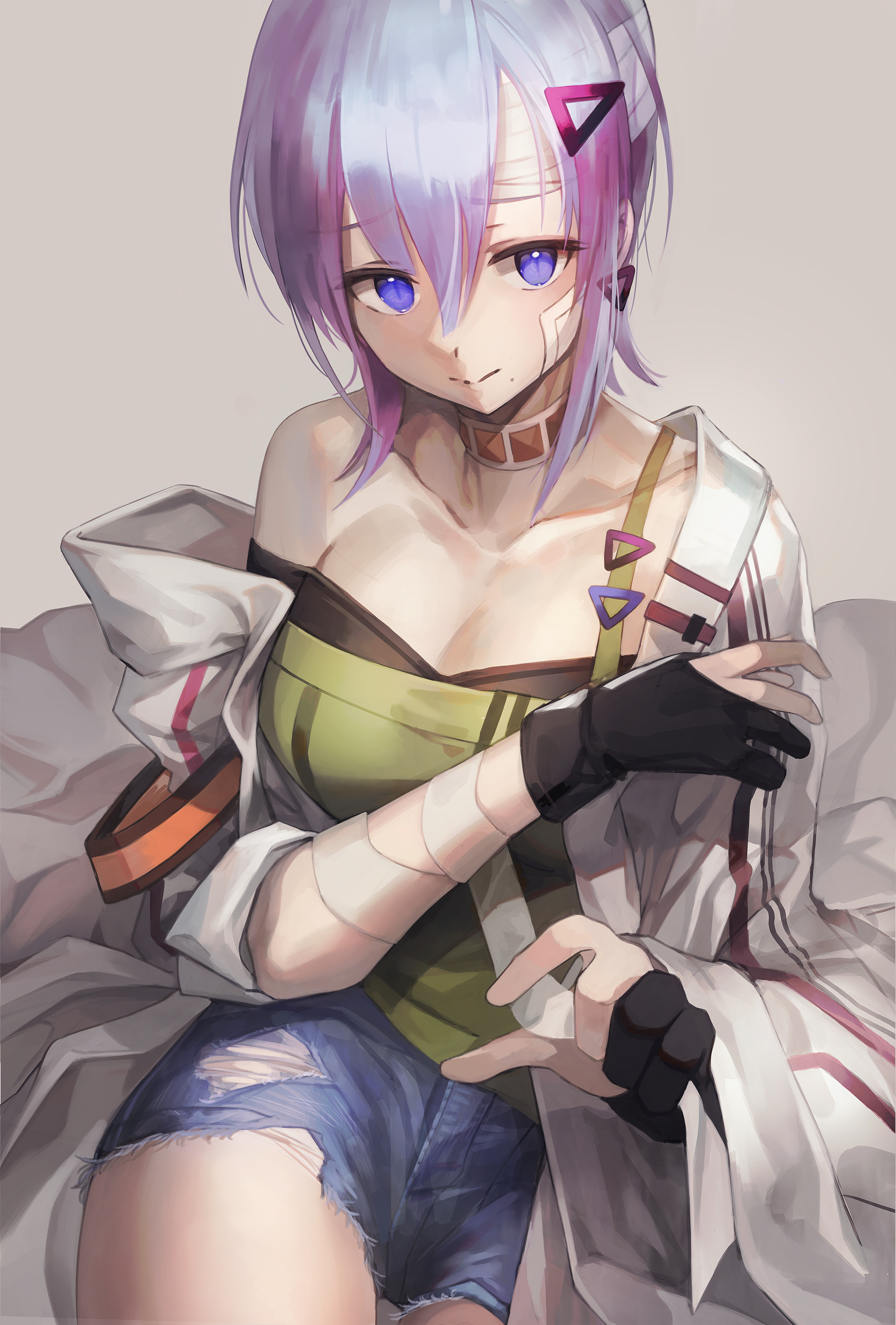 bandages, bandaid, cleavage, kyjsogom, torn_clothes