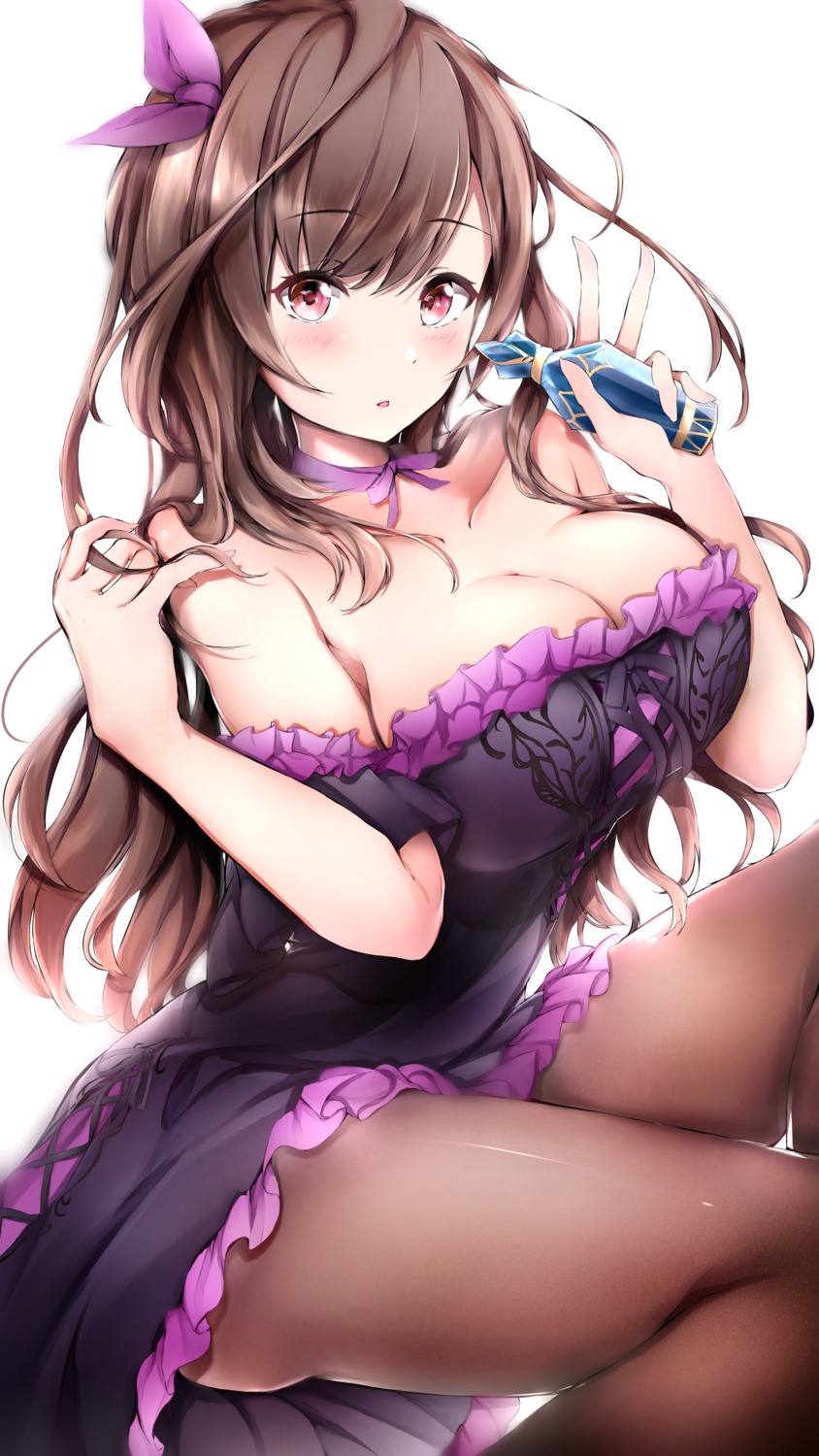 cleavage, dress, neofreet, pantyhose, the_idolm@ster, the_idolm@ster_shiny_colors, tsukioka_kogane