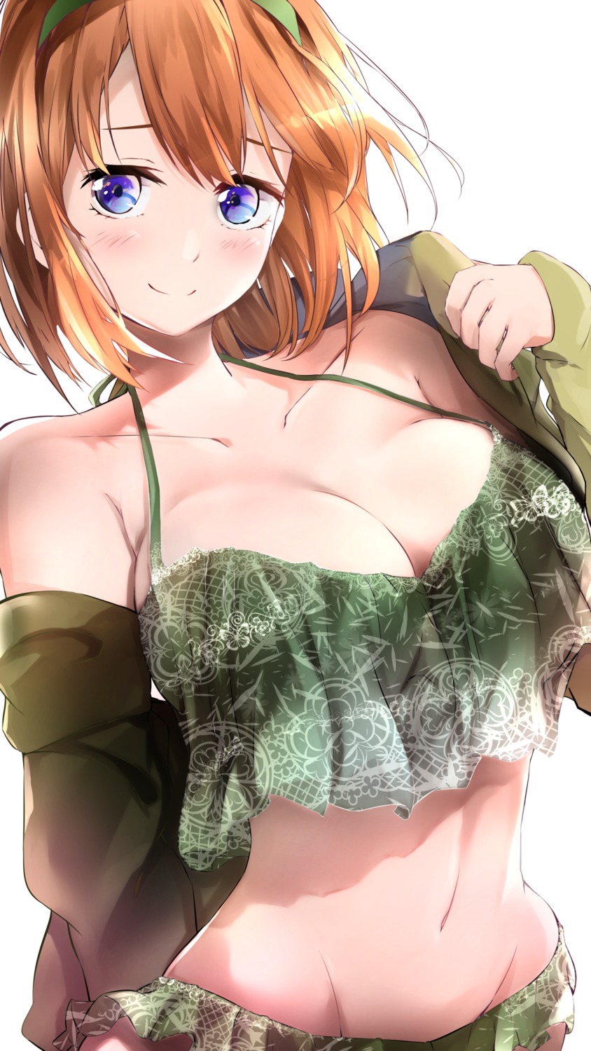5-toubun_no_hanayome, bikini, cleavage, nakano_yotsuba, neofreet, open_shirt, swimsuits, undressing