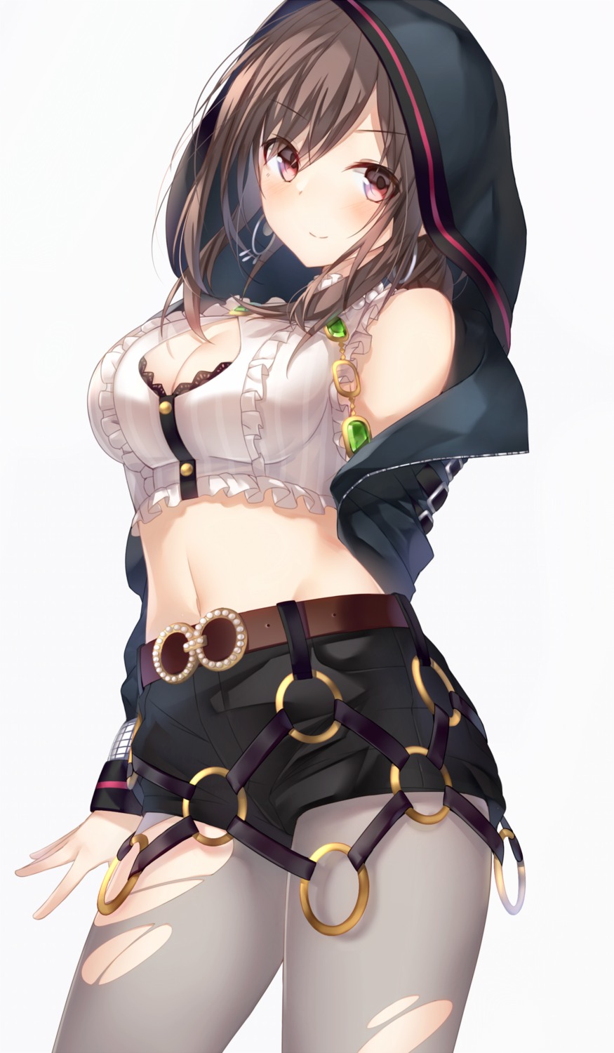 bra, cleavage, pantyhose, shindou_tsurami, the_idolm@ster, the_idolm@ster_shiny_colors, torn_clothes, tsukioka_kogane