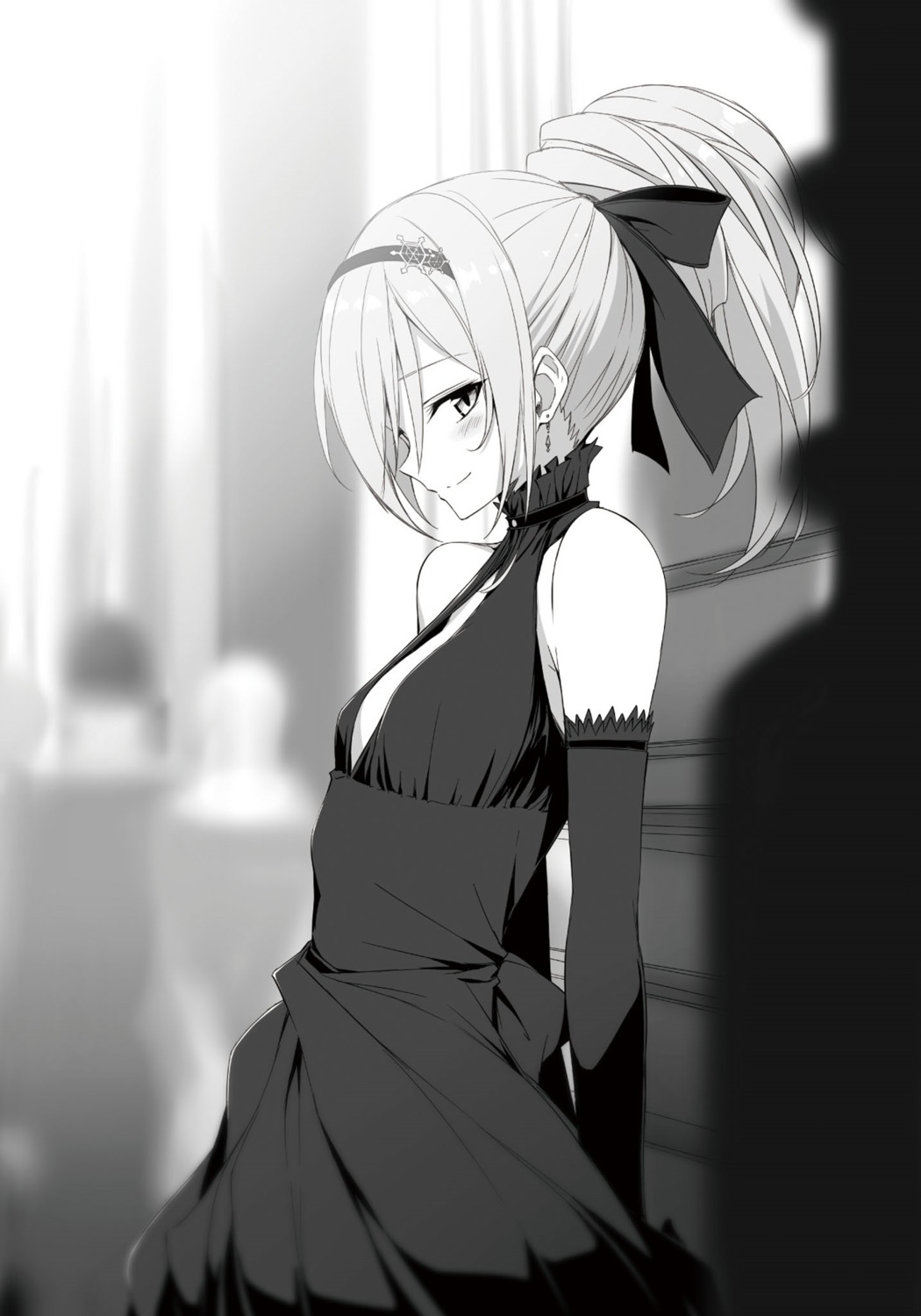 dress, kasuga_ayumu_(artist), krulcifer_einfolk, monochrome, no_bra, saijaku_muhai_no_bahamut