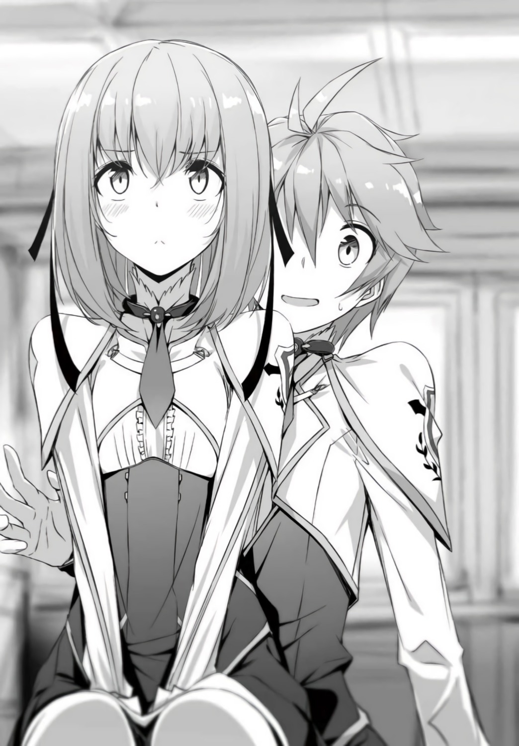 airi_arcadia, kasuga_ayumu_(artist), lux_arcadia, monochrome, saijaku_muhai_no_bahamut, seifuku