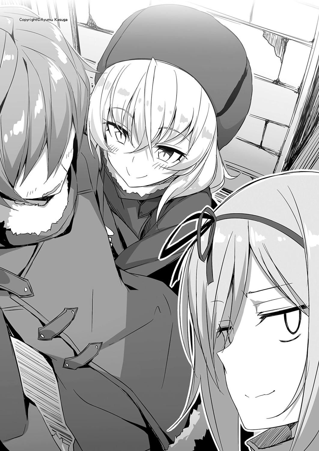 kasuga_ayumu_(artist), krulcifer_einfolk, lux_arcadia, mel_gizalut, monochrome, saijaku_muhai_no_bahamut