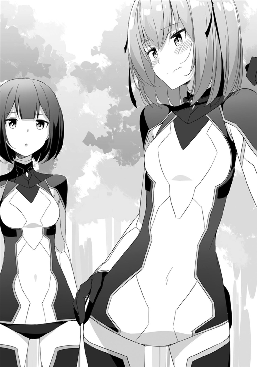 airi_arcadia, bodysuit, kasuga_ayumu_(artist), monochrome, noct_leaflet, saijaku_muhai_no_bahamut