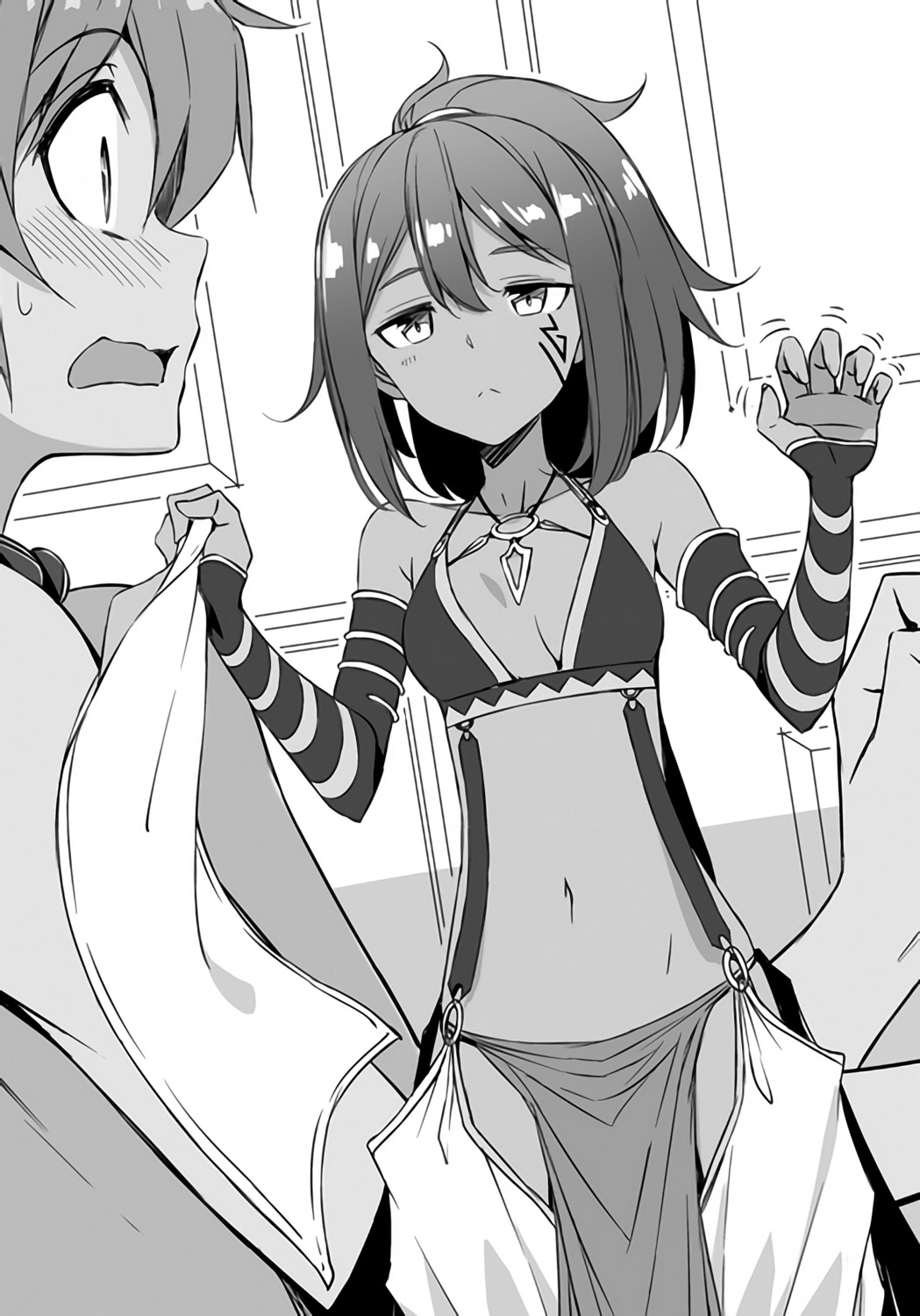 bikini_top, kasuga_ayumu_(artist), lux_arcadia, monochrome, saijaku_muhai_no_bahamut, sophis_exfer, swimsuits, tattoo